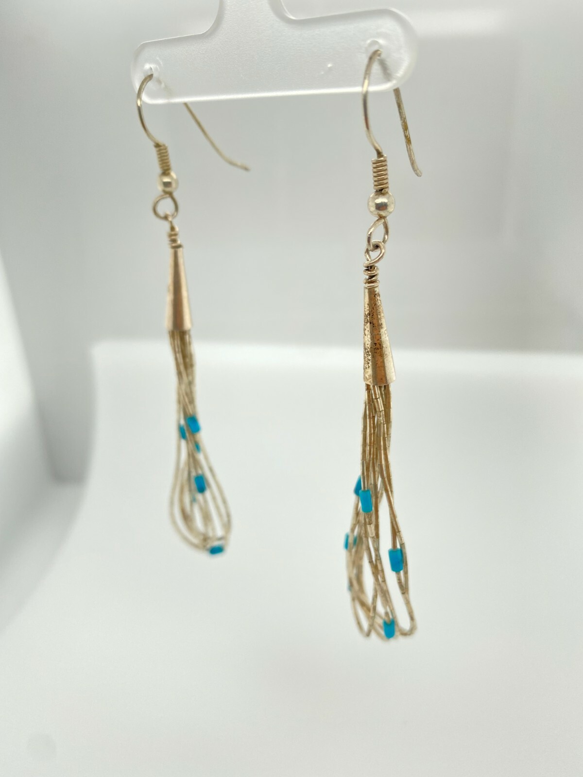 Liquid Silver Dangle Loops Tiny Turquoise Sterlin… - image 3