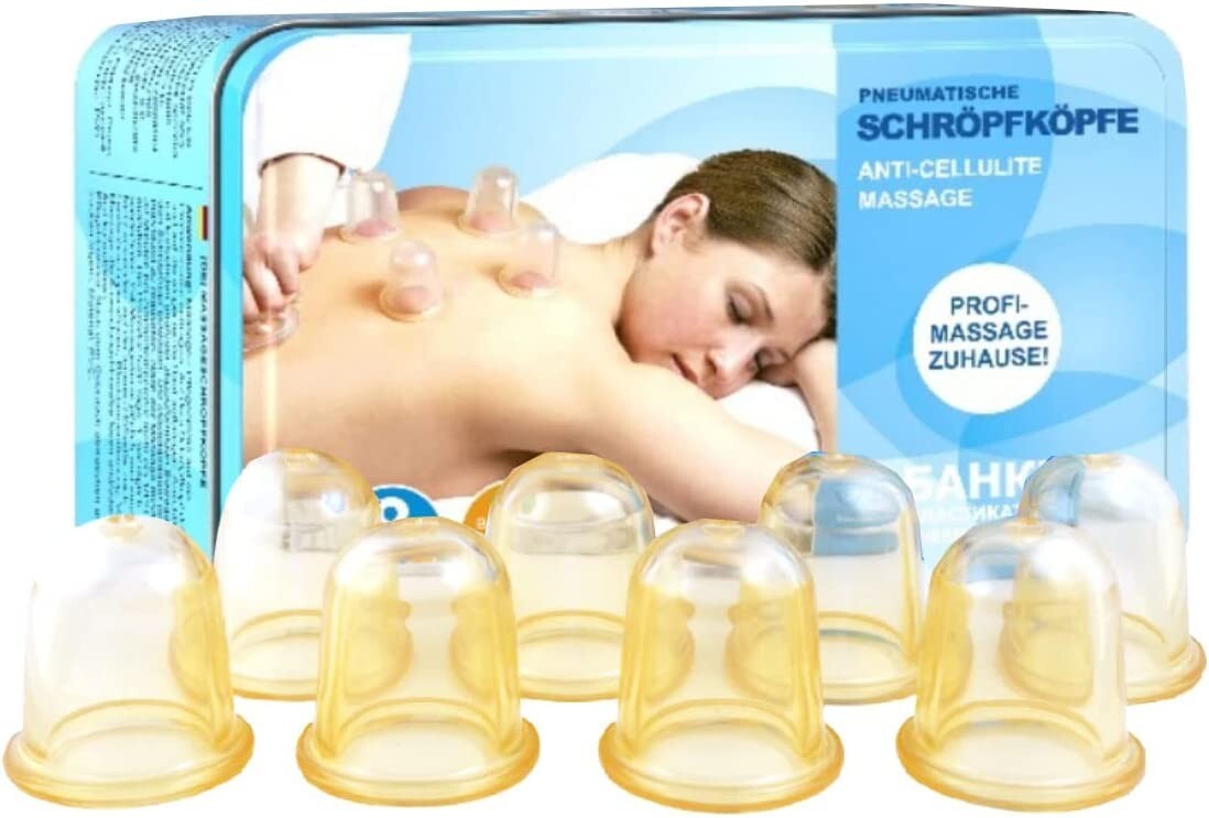 Schröpfglas 8 er Set Saugglocke Schröpfen METALLDOSE Profi Massage Zuhause