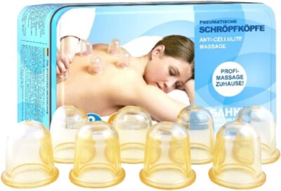 Schröpfglas 8 er Set Saugglocke Schröpfen METALLDOSE  Profi Massage Zuhause
