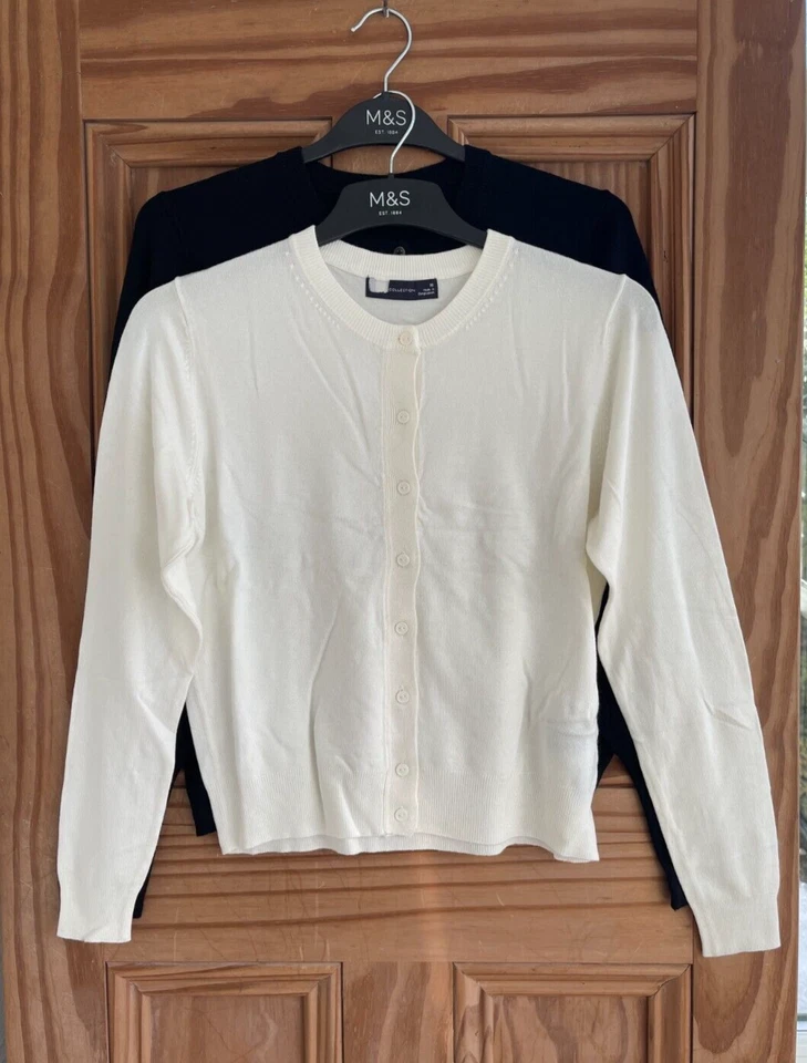 Ex M&S Collection New Crew Neck Button Cardigan Top Black Size 6 - 24 - Image 2 of 2