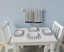 Dollhouse Miniature Handmade Black/White Striped Kitchen Towels & Placemats