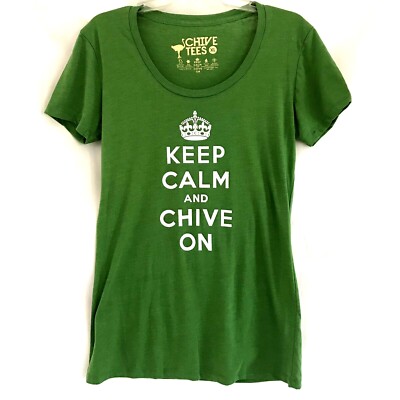 Chive Tees Green Graphic Fitted T-Shirt XL Keep Calm And Chive On Stretch USA