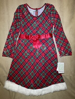 Bonnie Jean Girls Red/Green Plaid Sequin Santa Christmas Dress Sz 16 Fur Hem $64 | eBay Bonnie Jean Girls Red/Green Plaid Sequin Santa Christmas Dress Sz 16 Fur Hem $64 | eBay