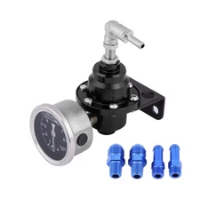 Aluminum Universal Adjustable Fuel Pressure Regulator + Gauge+ Fitting Kit Black