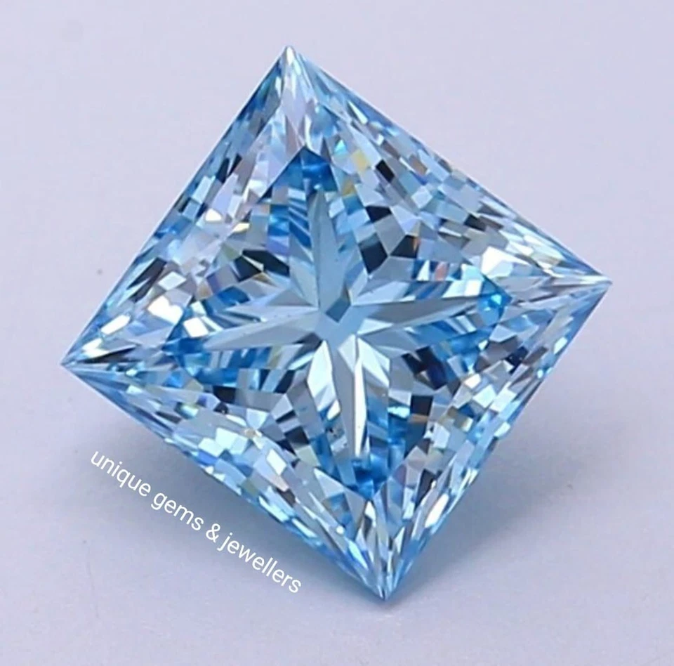 2 Ct Blue  color Diamond Loose Princess Cut VVS1 Grade Gemstone +1 gift for - Image 4 of 4