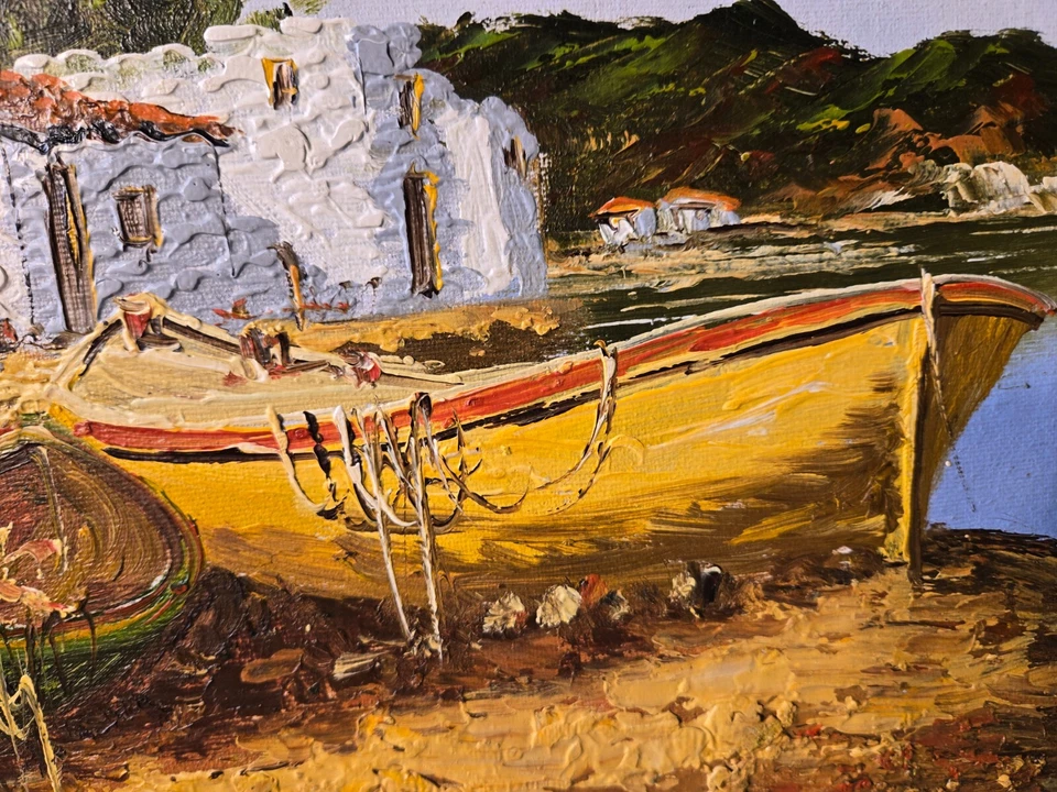 Винтажный морской пейзаж масло на холсте/доске "Row лодки выброшены на берег" оригинальная работа H. Weller - Изображение 4 из 4