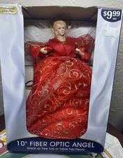 Vtg ANGEL Fiber Optic Light Up Christmas Tree/Table Topper Porcelain Face 10"