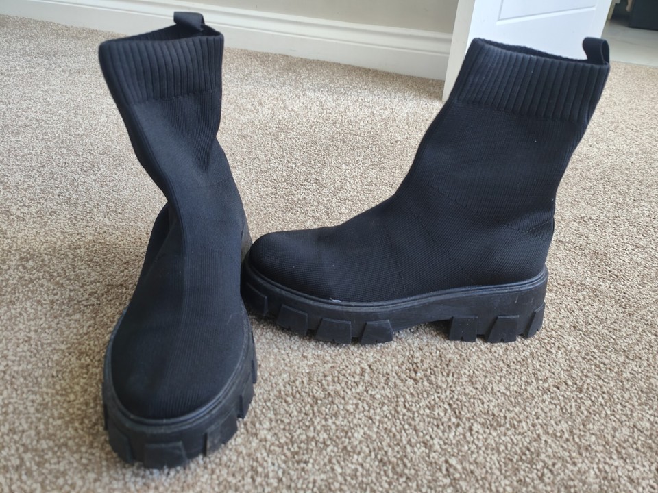 LADIES BLACK SOCK BOOTS SIZE UK 6 eBay