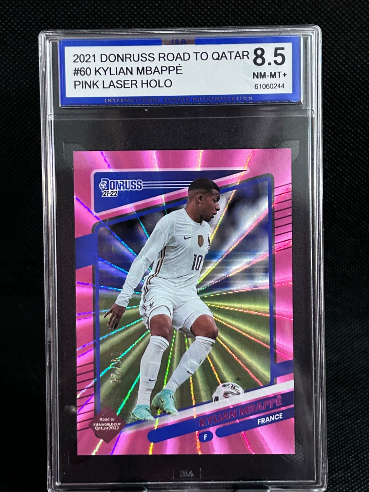 2021 Donruss Road to Qatar #60 Kylian Mbappe Pink Laser Holo 25/25 Graded 8.5