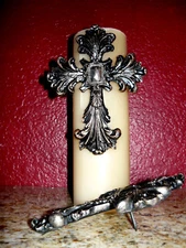 TWO, Cross Candle Pins, Fleur de Lis, Baroque, Pillar Candle, Rococo, Christian
