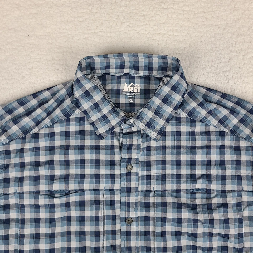 REI Co Op Shirt Mens XL Blue Teal Sahara Tech Outdoor Vented Hiking Button Up - Image 2 of 4