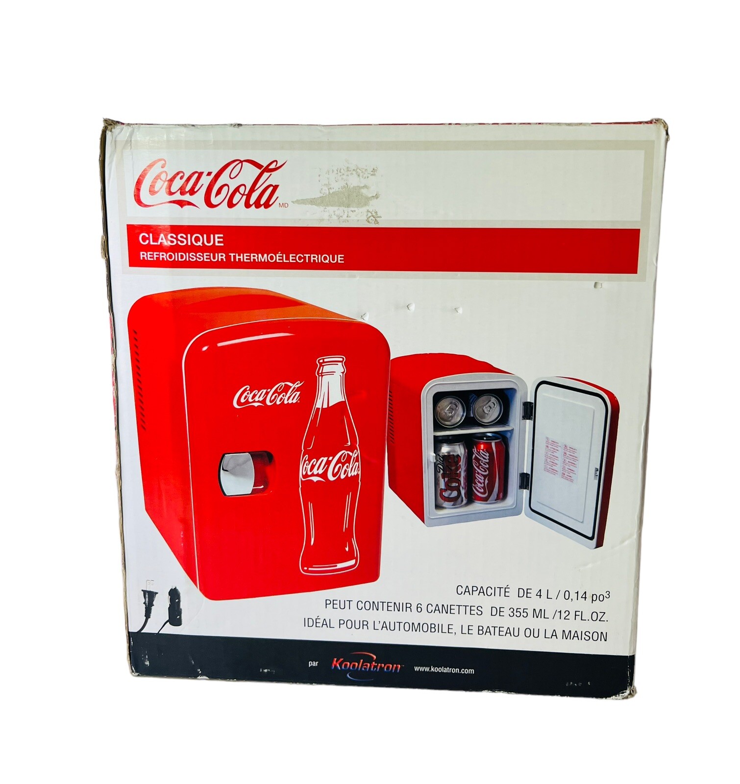 Cocoa Cola Classic Thermoelectric Cooler 6 Pack Mini Beverage Center Fridge 12V