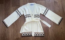 VTG 70s Chunky Knit Hippie Boho Fair Isle Belted Sweater Cardigan S Marshall Fld