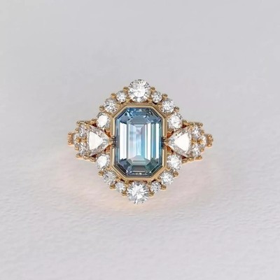 3.10Ct Emerald Cut Lab-Created Aquamarine Wedding Ring 14K Rose Gold Plated