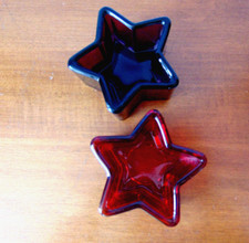 Tea Light Candle Holders Set of 2 Heavy Clear Glass Red Purple Star 2.5" Tall B