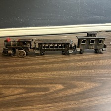 Vintage Cast Iron Painted Train Set 40 Engine/ 403 Trolley /404 Caboose