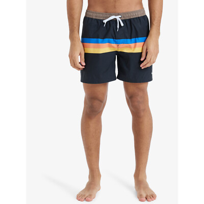 Quiksilver beach shorts everyday straight 15'' black retro stripe costume surf ...