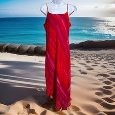 VTG Y2K Asymmetrical Hem Slip Dress 13 Spaghetti Strap Red Pink diagonal Design