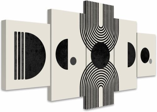 Black & White Axisymmetric Semi Circle Geometric Canvas Print Wall Art Set of 5 - Picture 2 of 6