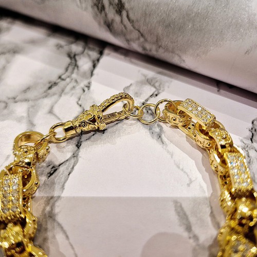 8inch Gypsy Belcher Bracelet Oval Link Simulated Diamond 18K Gold Layered - Picture 7 of 11
