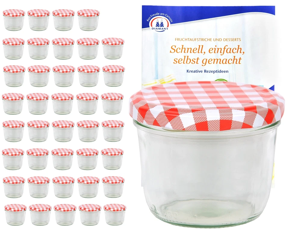 40 Sturzgläser 230ml Rot kariert Marmeladengläser Einmachgläser Einweckglas Glas