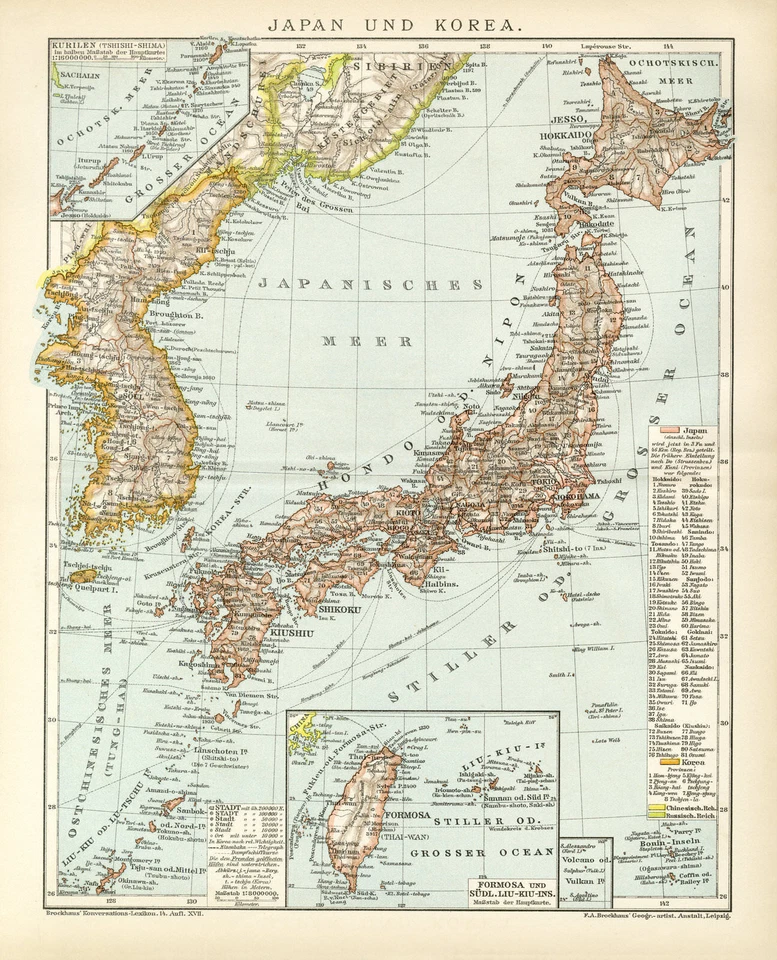 Japan & Korea Taiwan historische Landkarte antike Karte Lithographie ca. 1895 - Bild 1 von 4