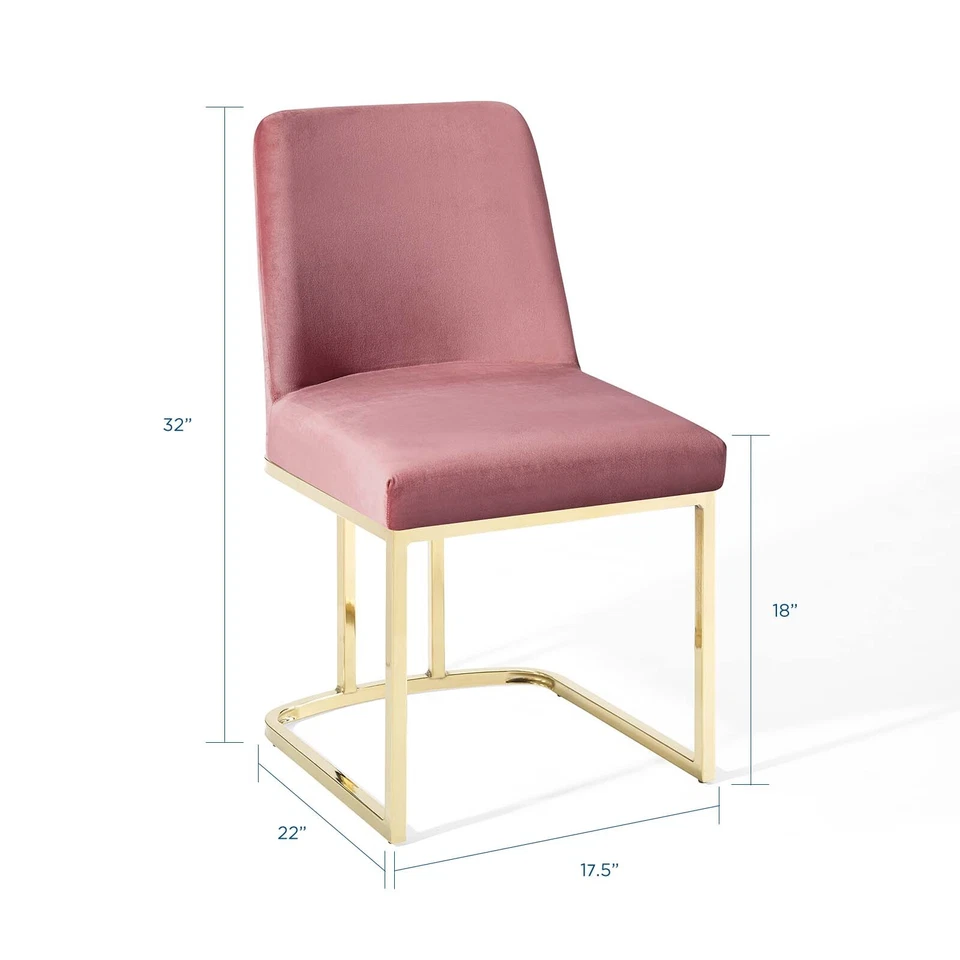 Modway Amplify Sled Base Performance Velvet Dining Side Chair in Gold Dusty Rose - Image 2 of 4