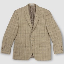  375 Ralph Lauren Mens Beige Plaid Classic-Fit Wool Sport Coat Blazer Jacket 40R