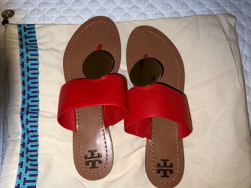 Tory Burch Patos Disc Sandal Red with Gold Medallion 8.5