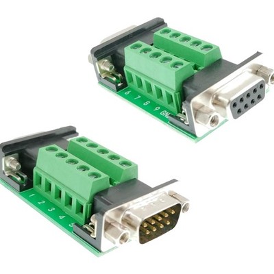 DB9 Breakout Board Adapter 2-Pack - DB9 Male & Female to Terminal Connector f...