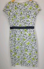 Talbots Butterfly Print Dress Womens 4 Sheath Cap Sleeve White Green Black EUC