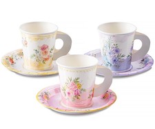 24 Paper Tea Cups and Plates, 7 OZ Disposable Paper Teacups and Saucer Sets f...