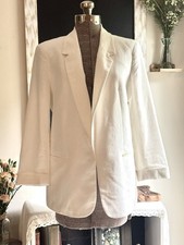 Jones New York White Linen Viscose Blend Lined Open Front Blazer Med. Jacket
