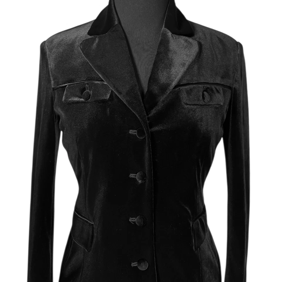 Blazer para mujer Elie Tahari M negro terciopelo botón delantero forrado traje de vacaciones chaqueta Foto 4 de 4