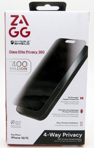 ZAGG Invisible Protection de la vie privée de Shield Glass Elite 360 Protecteur d'écran pour iPhone 16 15