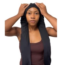 Black Bonnet Sleeping Braids Protection UV Shield Breathable 2 In 1 Long Hair