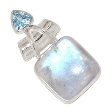 Natural Rainbow Moonstone - India  Blue Topaz 925 Silver Pendant ALLP-30588