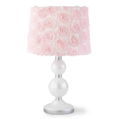- Elise Table Lamp and Shade - Spindle Base with Pink Rosette Shade Lamp - Nu...