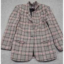 Sag Harbor Vintage Wool Blend Glen Plaid Blazer Black White Red Size 12 8335GM