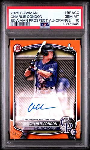 2025 BOWMAN BOWMAN PROSPECT AUTOS ORANGE #BPACC CHARLIE CONDON 14/25 PSA 10