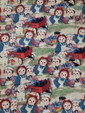 1/2 Yd Vintage OOP Daisy Kingdom Raggedy Ann  Andy Packed Dolls Allover 4436