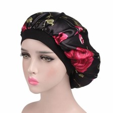 US Women Satin Night Sleep Cap Hair Bonnet Hat Silk Head Cover Wide Elastic Band