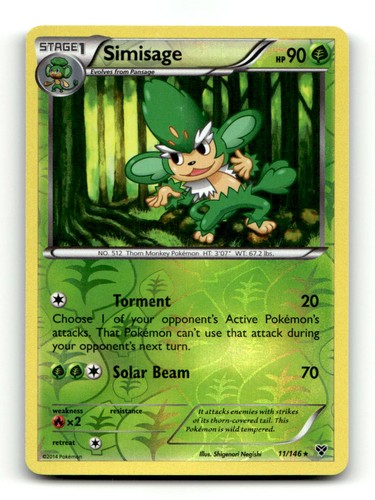Simisage 11/146 Rare XY Base Set Pokemon Reverse Holo Lightly Played