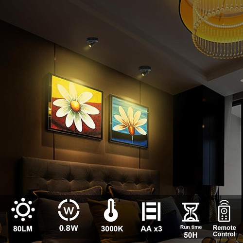 Foco LED a batería, focos interiores, foco alimentado negro-3000K - Imagen 4 de 7