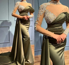 Evening Dresses Plus Size New Prom Party Gown Formal Mermaid Long Sleeve Beaded