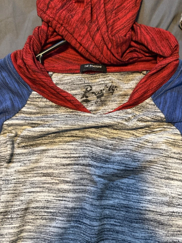 Sudadera con capucha para hombre American Rag M roja gris azul pulóver ligero tejido suave Foto 2 de 3
