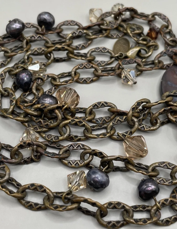 Ожерелье Liz Palacios SF бронзовые металлические кристаллы жемчуг абалон подвески - Изображение 4 из 4