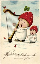 Ak Glückwunsch Neujahr, Singende Kinder, Harfe, Glücksklee - 11525417