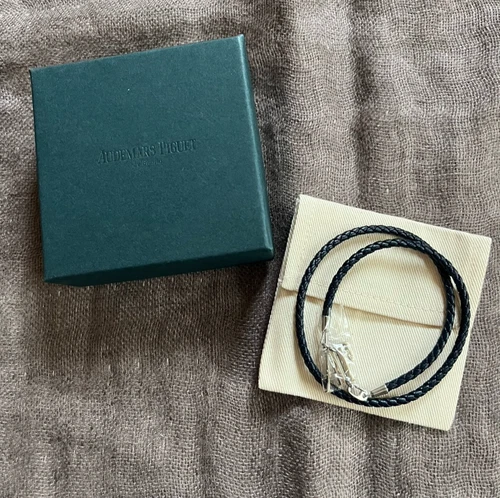 Audemars Piguet Black Leather Bracelet Stainless steel AP logo
