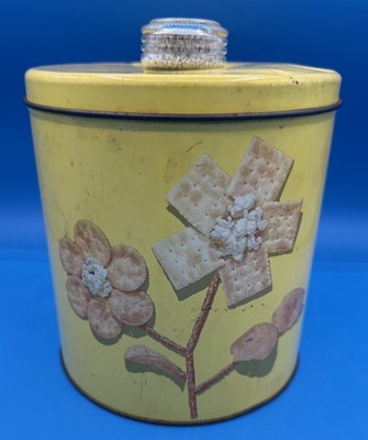 VINTAGE BLUE MAGIC DRI-NOB KRISP KAN LUCE MFG YELLOW CRACKER TIN - 1950'S